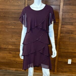 Elegant Layered Midi Dress in Rich Purple